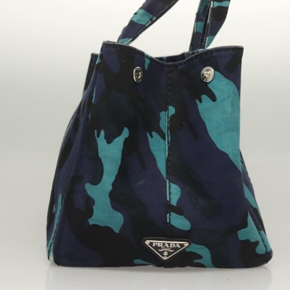 PRADA Canapa MM Hand Bag Canvas Blue Silver Camouflage Auth - Picture 5 of 15